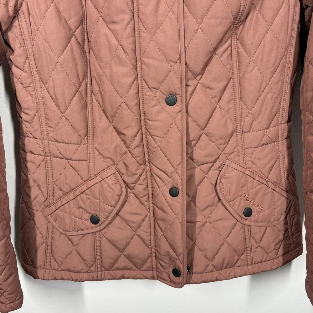Barbour Womens Millfire Quilted Jacket Size 6 Pink Tartan Zip Up Hooded Winter - Picture 7 of 14